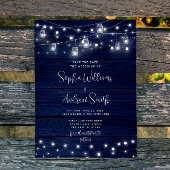 Rustikale Navy Wood Mason Jars Lights Save the Dat Einladung