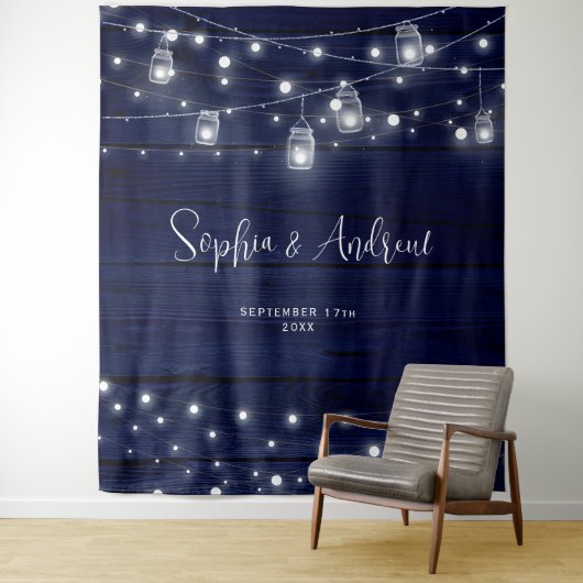 Rustikale Navy Wood Mason Jars Lights Wandteppich (Beispiel)