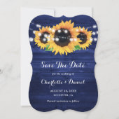 Rustikale Navyblaue Holz-Sonnenblumen-Hochzeit Save The Date (Vorderseite)