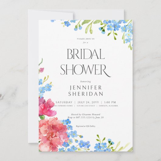 Rustikale Nelken & Vergessen Sie mir Noten Brautpa Einladung (Vorderseite)