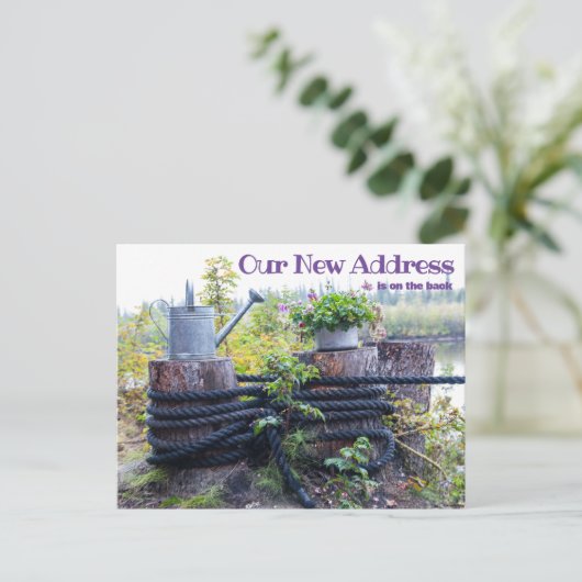 Rustikale neue Adresse Ankündigung Rope Watering C Postkarte (Stehend Vorderseite)