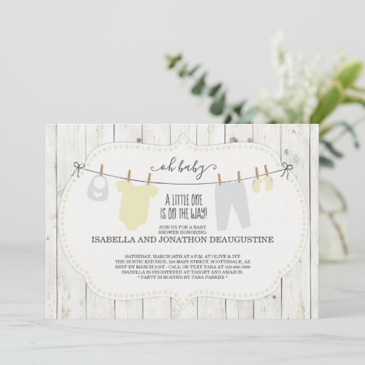 Rustikale neutrale Babydusche Einladung (Stehend Vorderseite)