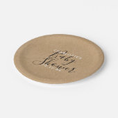 Rustikale neutrale Babydusche Elegantes Skript Pappteller (Schrägansicht)