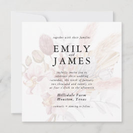 Rustikale neutrale Beige Boho Blumenhochzeit Einladung