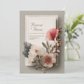 Rustikale neutrale Blütenhochzeit Einladung (Stehend Vorderseite)