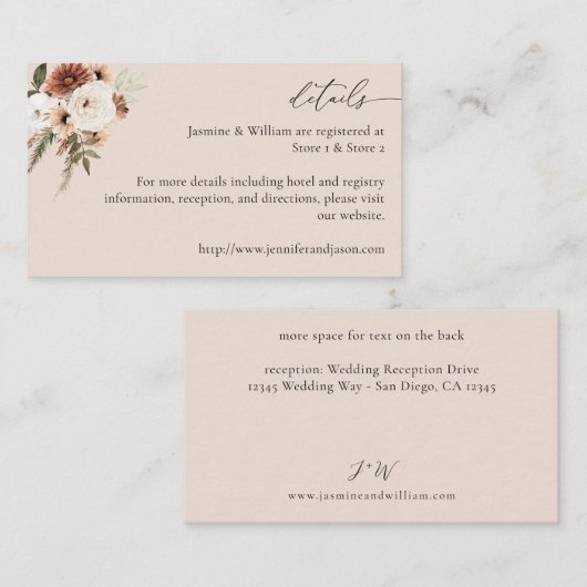 Rustikale neutrale Boho Blumendetails S2- Beige Begleitkarte (Vorne/Hinten)