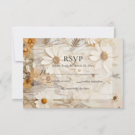 Rustikale neutrale Boho-Blumenhochzeit RSVP Karte (Vorderseite)