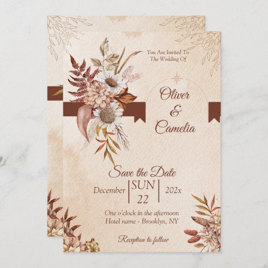 Rustikale neutrale Boho-Blumenzelleneinladung Einladung (Vorne/Hinten)