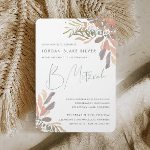 Rustikale neutrale Boho Floral B Mitzvah Einladung