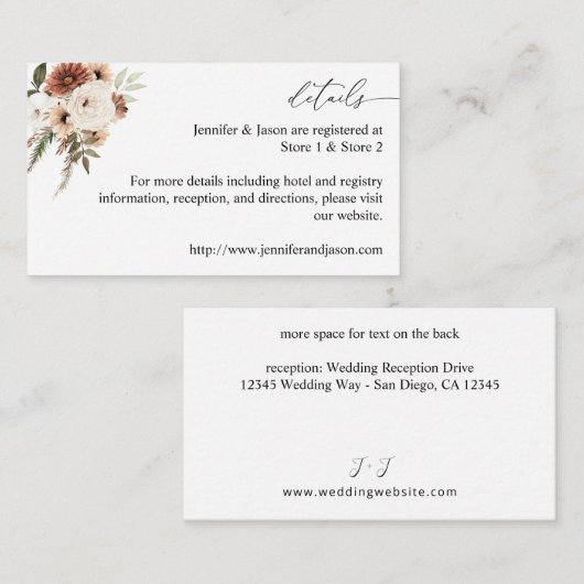 Rustikale neutrale Boho Floral Begleitkarte (Vorne/Hinten)