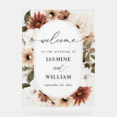 Rustikale neutrale Boho Floral Wedding Willkommen Acrylschild (Vorderseite)