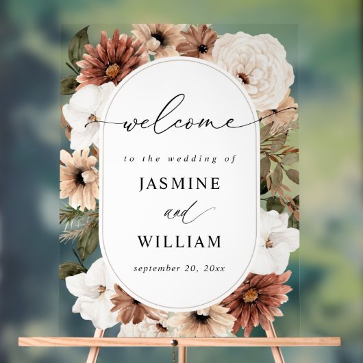 Rustikale neutrale Boho Floral Wedding Willkommen Acrylschild (Neutral)