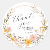 Rustikale neutrale Boho Floral Wildblume Vielen Da Runder Aufkleber (Vorderseite)
