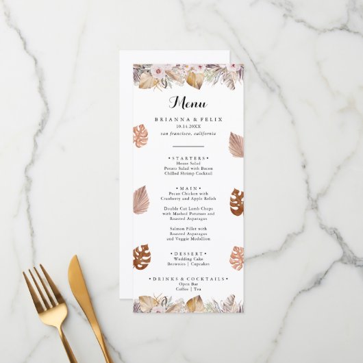 Rustikale neutrale Boho-Hochzeit Menükarte (Vorderseite/Rückseite Beispiel)