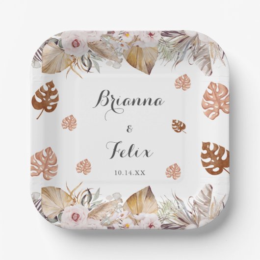 Rustikale neutrale Boho-Hochzeit Pappteller (Vorderseite)