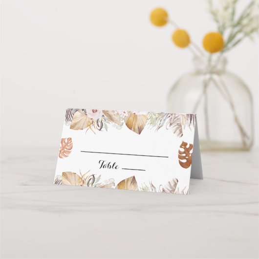 Rustikale neutrale Boho-Hochzeit Platzkarte (Vorderseite)