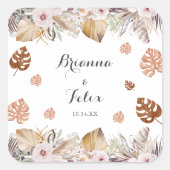 Rustikale neutrale Boho-Hochzeit Quadratischer Aufkleber (Vorderseite)