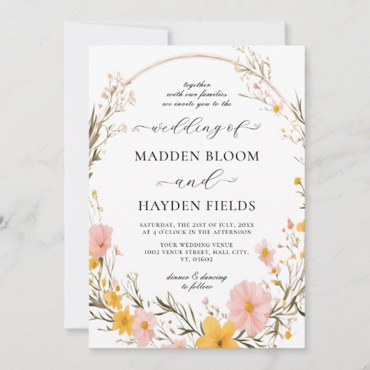 Rustikale neutrale Boho-Wildblume Einladung (Vorderseite)