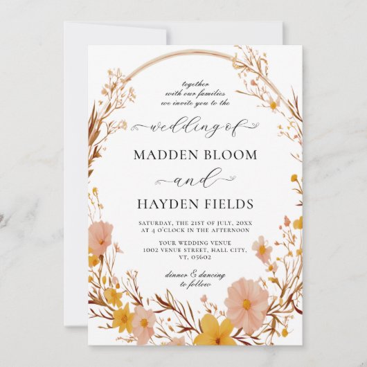 Rustikale neutrale Boho-Wildblume Einladung (Vorderseite)