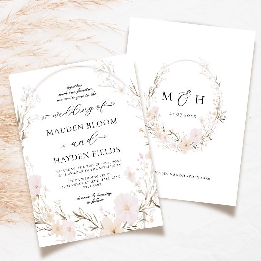 Rustikale neutrale Boho-Wildblume Einladung