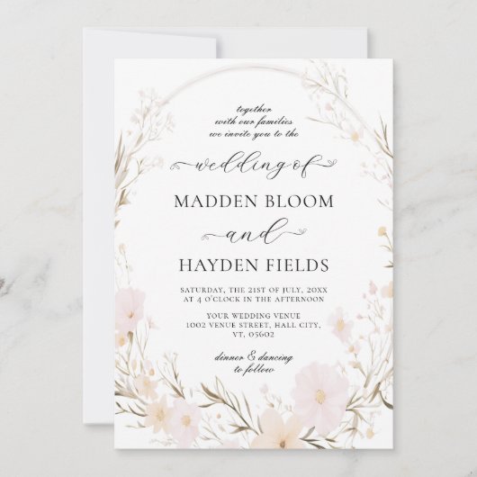 Rustikale neutrale Boho-Wildblume Einladung (Vorderseite)