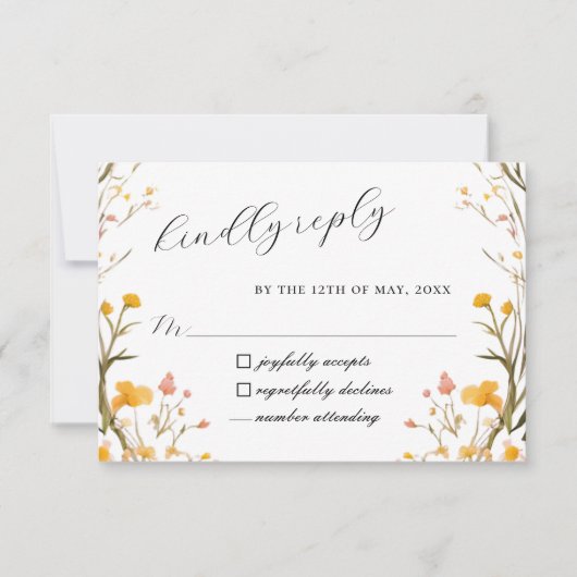 Rustikale neutrale Boho-Wildblume RSVP Karte (Vorderseite)
