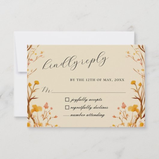 Rustikale neutrale Boho-Wildblume RSVP Karte (Vorderseite)