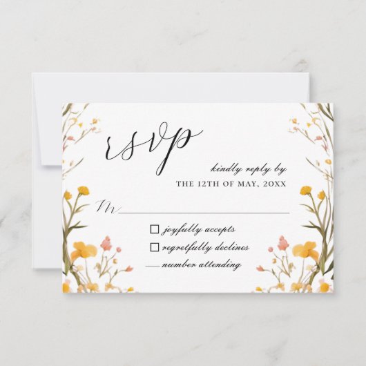 Rustikale neutrale Boho-Wildblume RSVP Karte (Vorderseite)