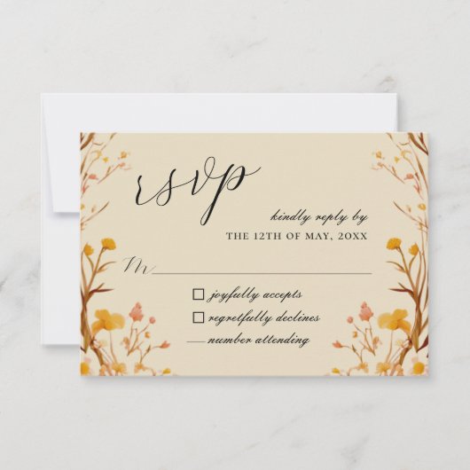 Rustikale neutrale Boho-Wildblume RSVP Karte (Vorderseite)
