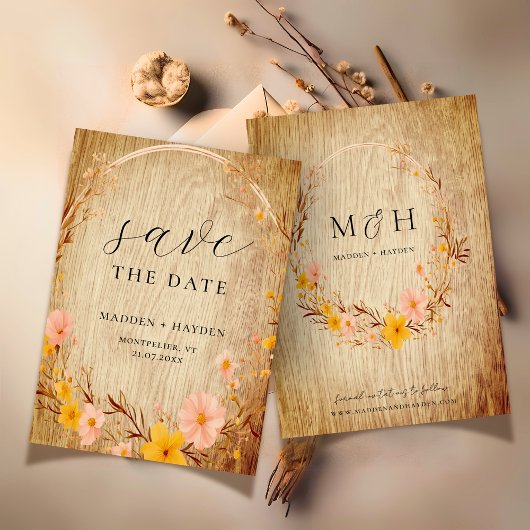 Rustikale neutrale Boho-Wildblume Save The Date