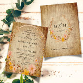 Rustikale neutrale Boho Wildblume Wood Wedding Einladung