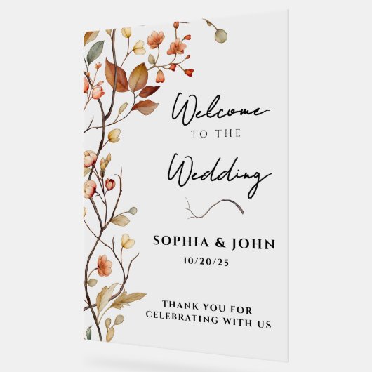 Rustikale, neutrale Botanische Hochzeit Acrylschild (Winkel)
