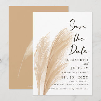 Rustikale neutrale Erden Boho Pampas Save the Date Ankündigung