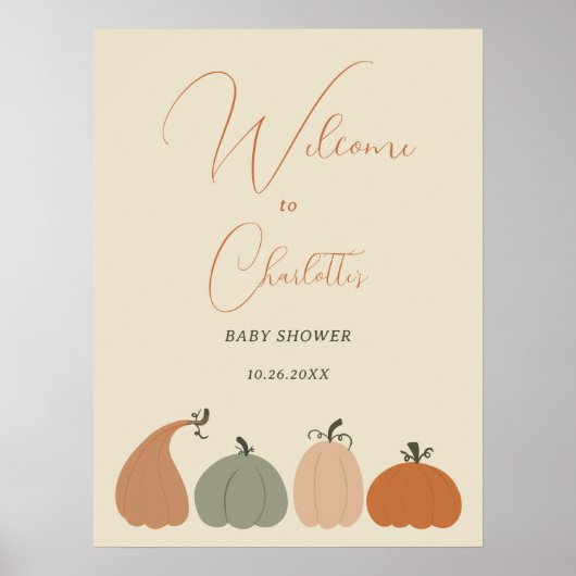 Rustikale, neutrale Fall Pumpkin Baby Dusche Willk Poster (Vorne)