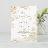 Rustikale neutrale Flora Rose Goldene Hochzeit Ein Einladung (Stehend Vorderseite)