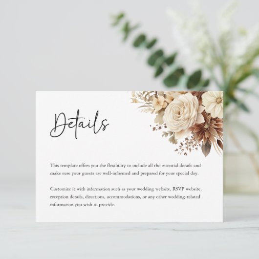 Rustikale, neutrale, florale Näherungskarte für Bo Begleitkarte (Stehend Vorderseite)