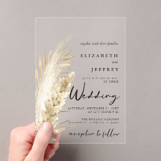 Rustikale neutrale Groß-Hochzeit von Boho Pampas Acryleinladungen