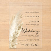 Rustikale neutrale Groß-Hochzeit von Boho Pampas Acryleinladungen (Vorderseite)
