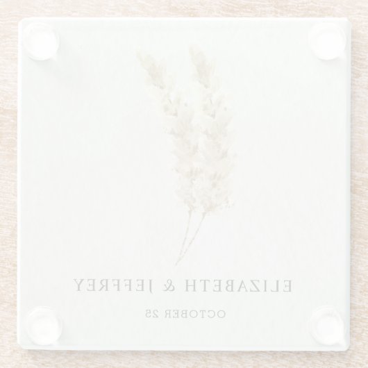 Rustikale neutrale Groß-Hochzeit von Boho Pampas Glasuntersetzer (Rückseite)