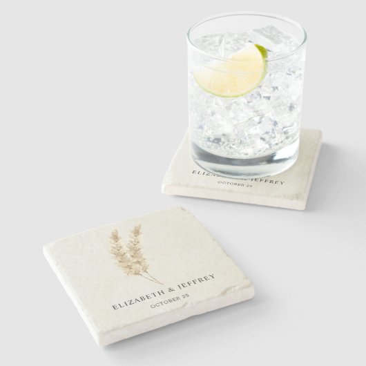 Rustikale neutrale Groß-Hochzeit von Boho Pampas Steinuntersetzer (Seitenansicht)