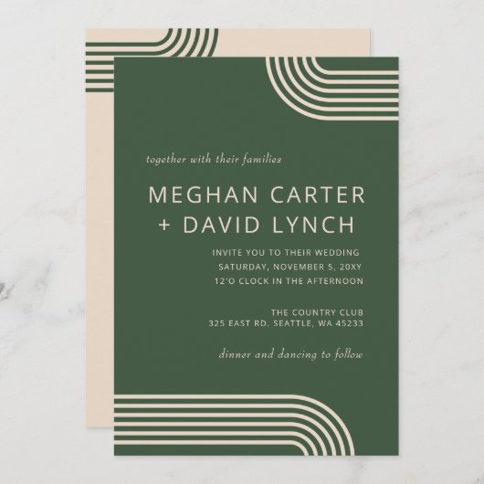 Rustikale, neutrale grüne Hochzeit Einladung (Vorne/Hinten)