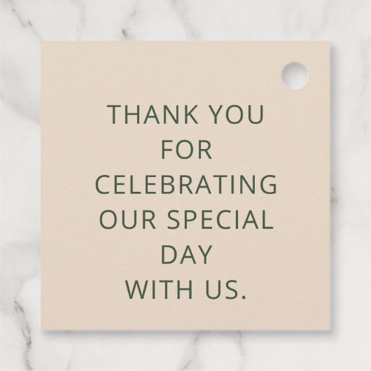 Rustikale, neutrale grüne Hochzeit Geschenkanhänger (Rückseite)