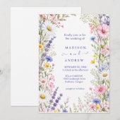 Rustikale neutrale Hochzeit mit Blumen Einladung (Vorne/Hinten)