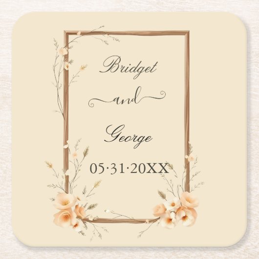 Rustikale, neutrale Hochzeit Rechteckiger Pappuntersetzer (Vorderseite)