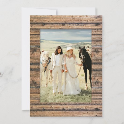 Rustikale neutrale Holzplatemark Boho Foto Wedding Save The Date (Rückseite)