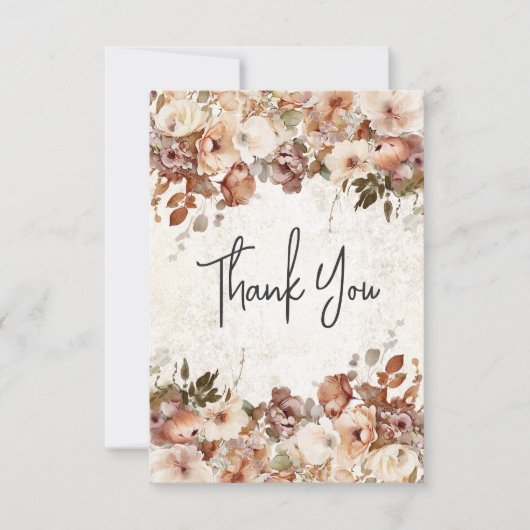 Rustikale, neutrale rosa Blütenblütenhochzeit Dankeskarte (Vorderseite)