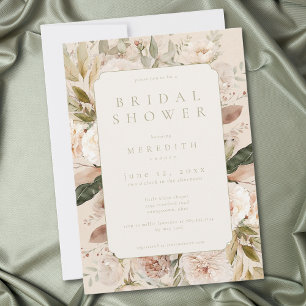 Rustikale neutrale Tan-Cream-Blumen-Brautparty Einladung