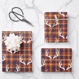 Rustikale Niederschläge Kariert und Weiße Hirsch Geschenkpapier Set
