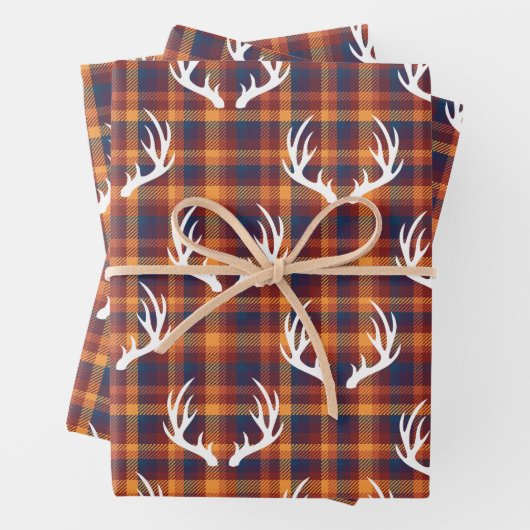 Rustikale Niederschläge Kariert und Weiße Hirschan Geschenkpapier Set (Beispiel)