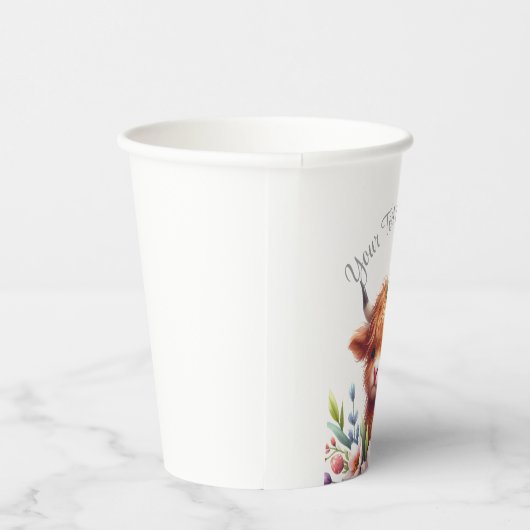 Rustikale Niedlich Baby Highland Cow Baby Dusche Pappbecher (Rechts)